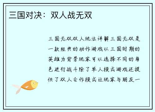 三国对决：双人战无双